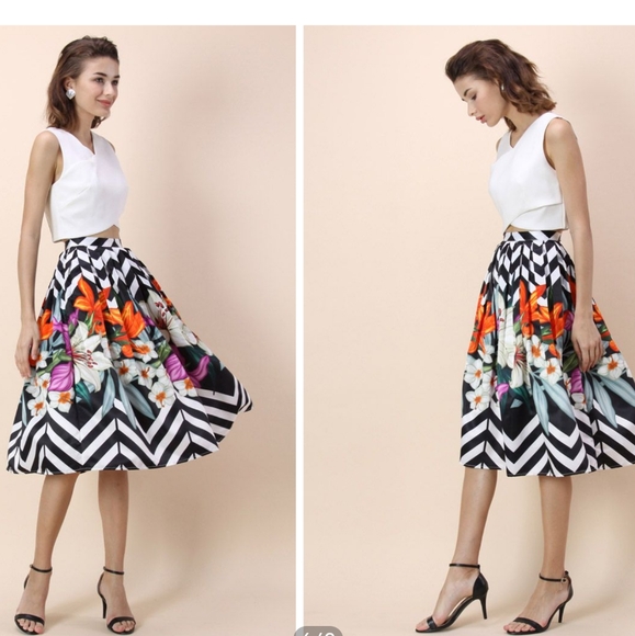 NWT Chicwish ZIGZAG BOUQUET PRINTED MIDI flared A line SKIRT - Picture 5 of 13